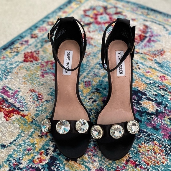 Steve Madden Fabulous Jeweled Black Satin Stiletto Heels 8.5 NEW - Picture 4 of 9